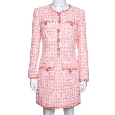 chanel tweed dress|pink Chanel 1990s tweed dress.